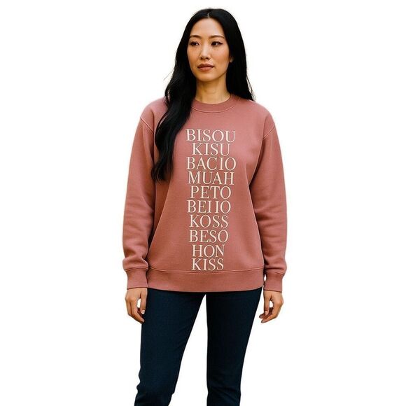 J. Crew Kiss Graphic Sweatshirt Pink, Trendy Oversized - Picture 1 of 3